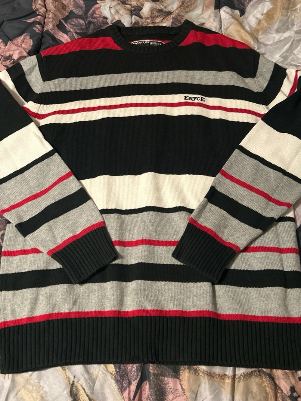 Enyce Men's Crewneck Striped Sweater in Black, Gray & Red
